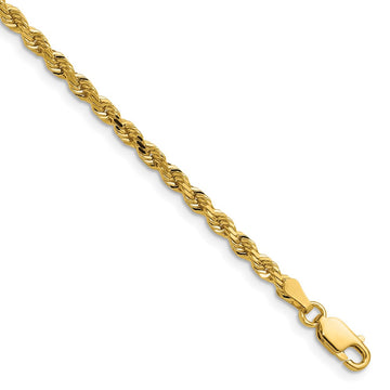 14K 20 inch 3mm Diamond-cut Rope with Lobster Clasp Chain - 14k Yellow Gold (Length: 20, Width: 3)