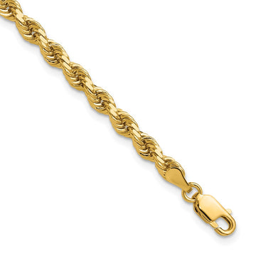 14K 9 inch 4mm Diamond-cut Rope with Lobster Clasp Chain - 14k Yellow Gold (Length: 9, Width: 4)