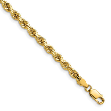 14K 28 inch 4mm Diamond-cut Rope with Lobster Clasp Chain - 14k Yellow Gold (Length: 28, Width: 4)